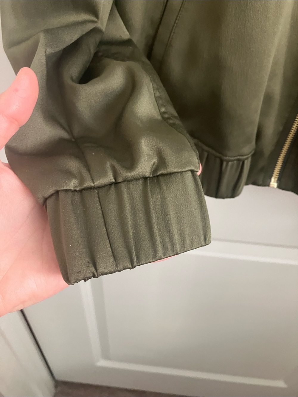 Michael Kors Satin Bomber Jacket in Olive - Picture 4 of 7